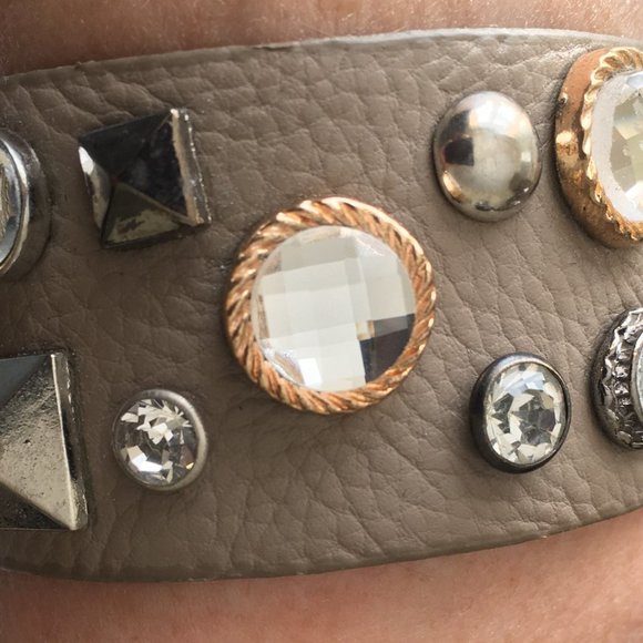 Jewelry - Bracelet-Studded Mixed Elements Leather Cuff (NEW)